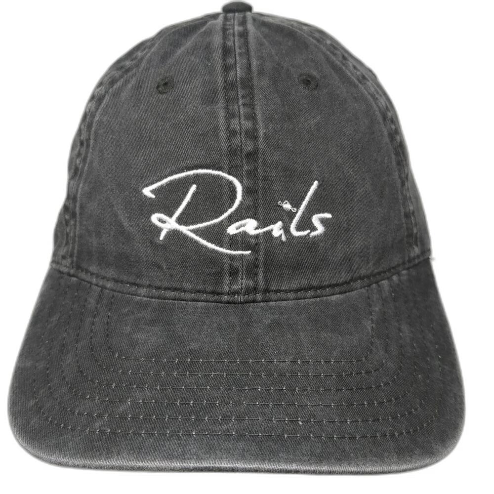 Rails Baseball Cap Gray One Size Script Logo Est 2009 Cotton Slideback Hat